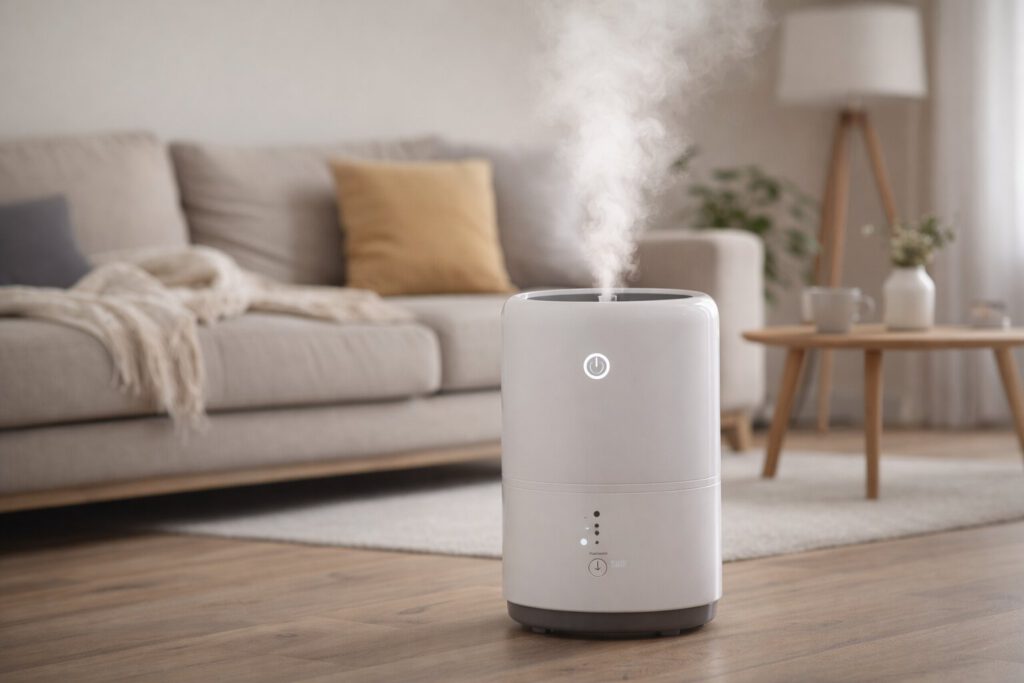 Stroomverbruik luchtreiniger in een woonkamer