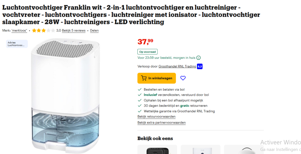 Voorbeeld van merkloze luchtontvochtiger